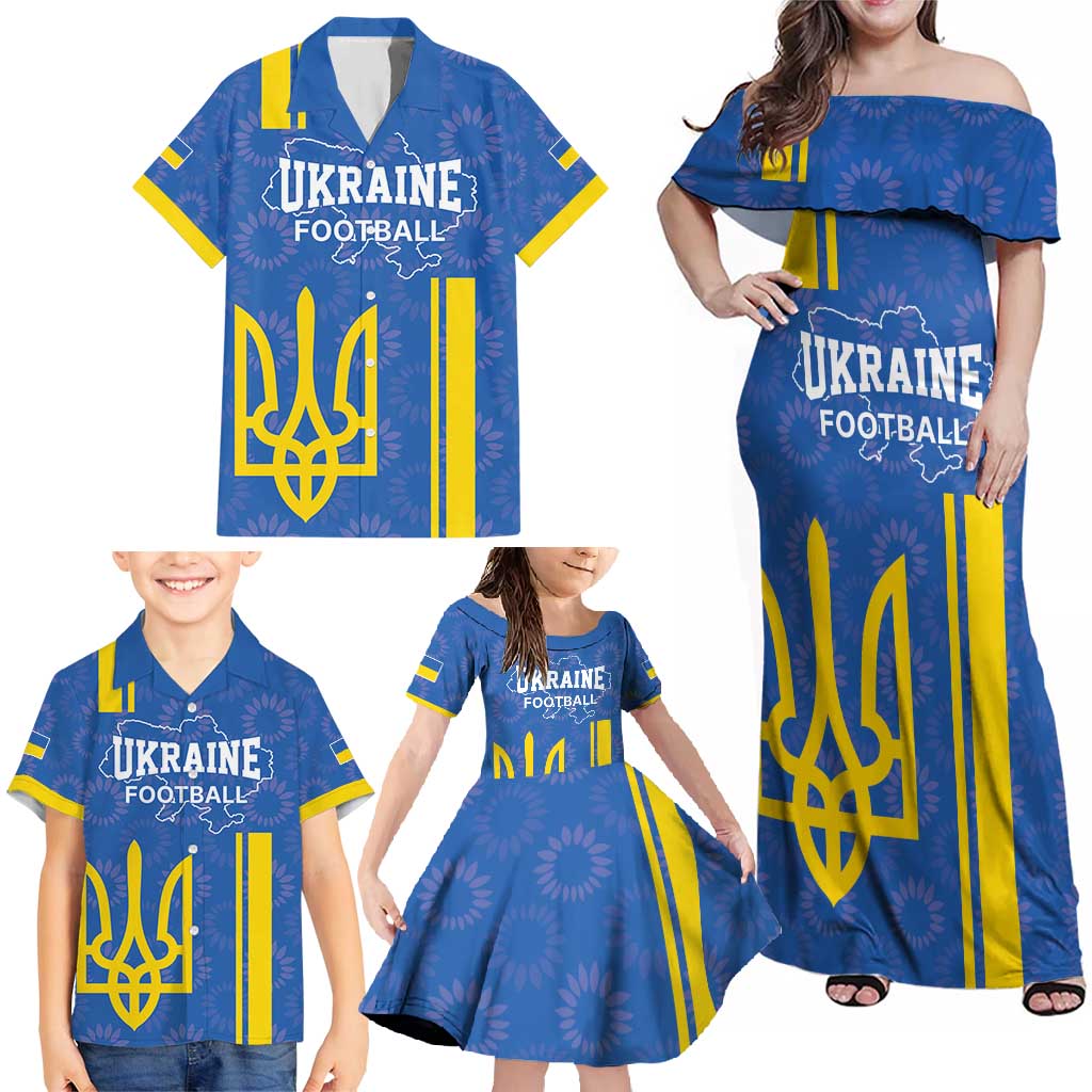 Custom Ukraine Football Family Matching Off Shoulder Maxi Dress and Hawaiian Shirt Blue Style