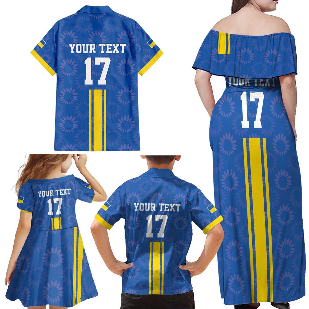 Custom Ukraine Football Family Matching Off Shoulder Maxi Dress and Hawaiian Shirt Blue Style