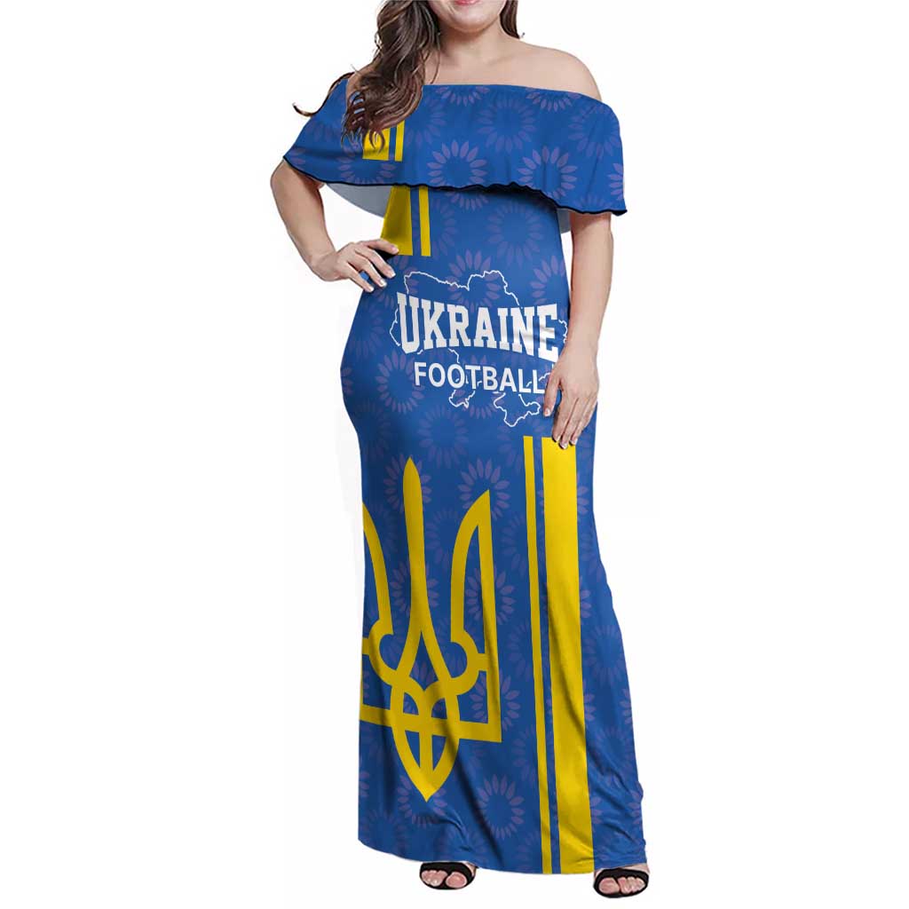 Custom Ukraine Football Family Matching Off Shoulder Maxi Dress and Hawaiian Shirt Blue Style