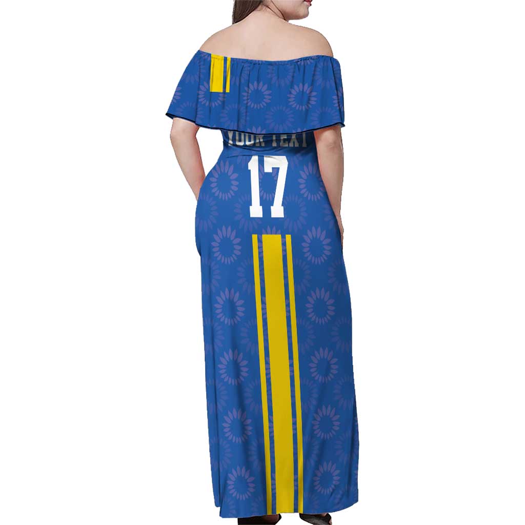 Custom Ukraine Football Family Matching Off Shoulder Maxi Dress and Hawaiian Shirt Blue Style