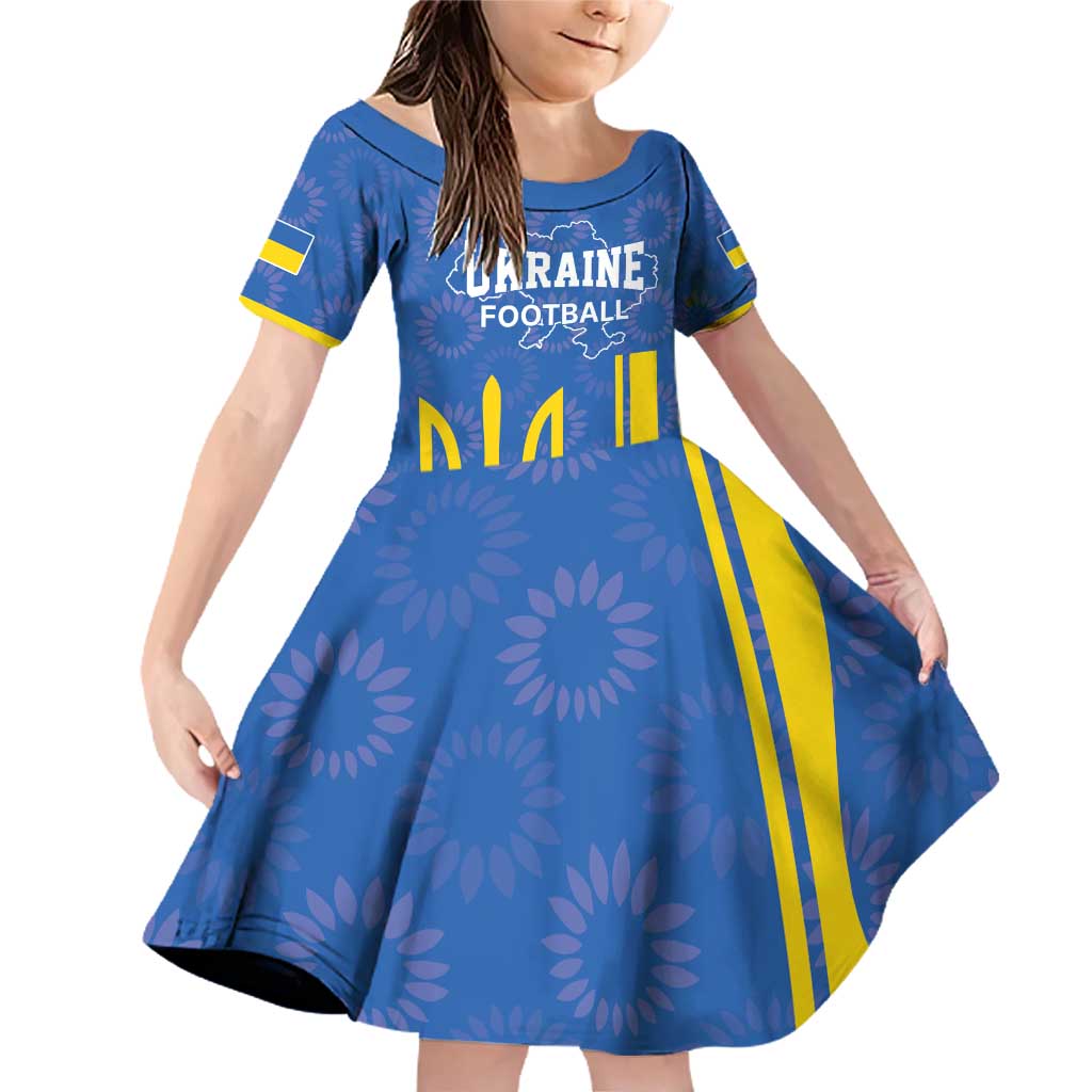 Custom Ukraine Football Family Matching Off Shoulder Short Dress and Hawaiian Shirt Blue Style