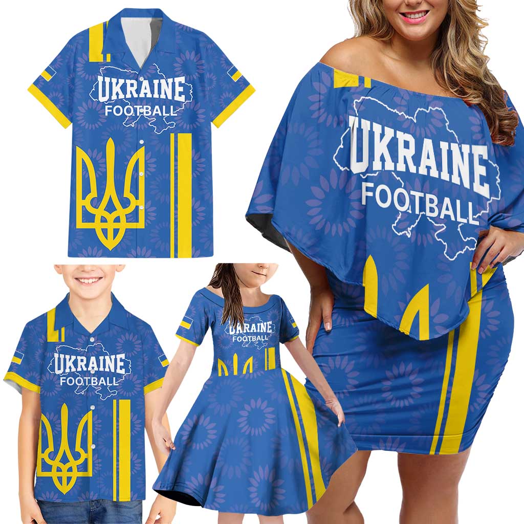 Custom Ukraine Football Family Matching Off Shoulder Short Dress and Hawaiian Shirt Blue Style