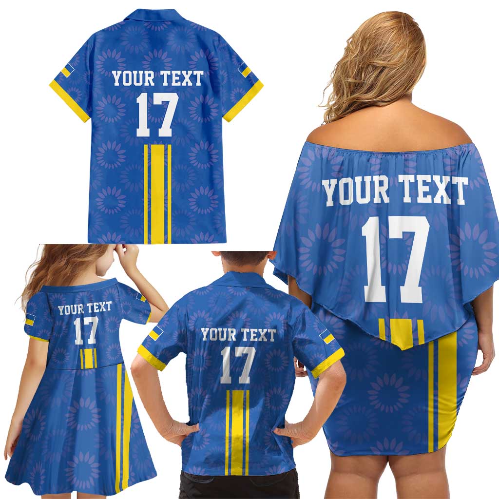 Custom Ukraine Football Family Matching Off Shoulder Short Dress and Hawaiian Shirt Blue Style