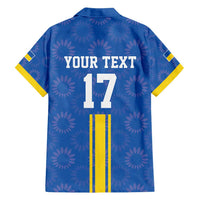 Custom Ukraine Football Family Matching Off Shoulder Short Dress and Hawaiian Shirt Blue Style