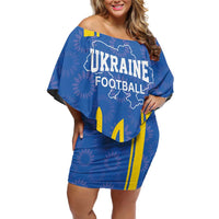 Custom Ukraine Football Family Matching Off Shoulder Short Dress and Hawaiian Shirt Blue Style