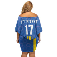 Custom Ukraine Football Family Matching Off Shoulder Short Dress and Hawaiian Shirt Blue Style