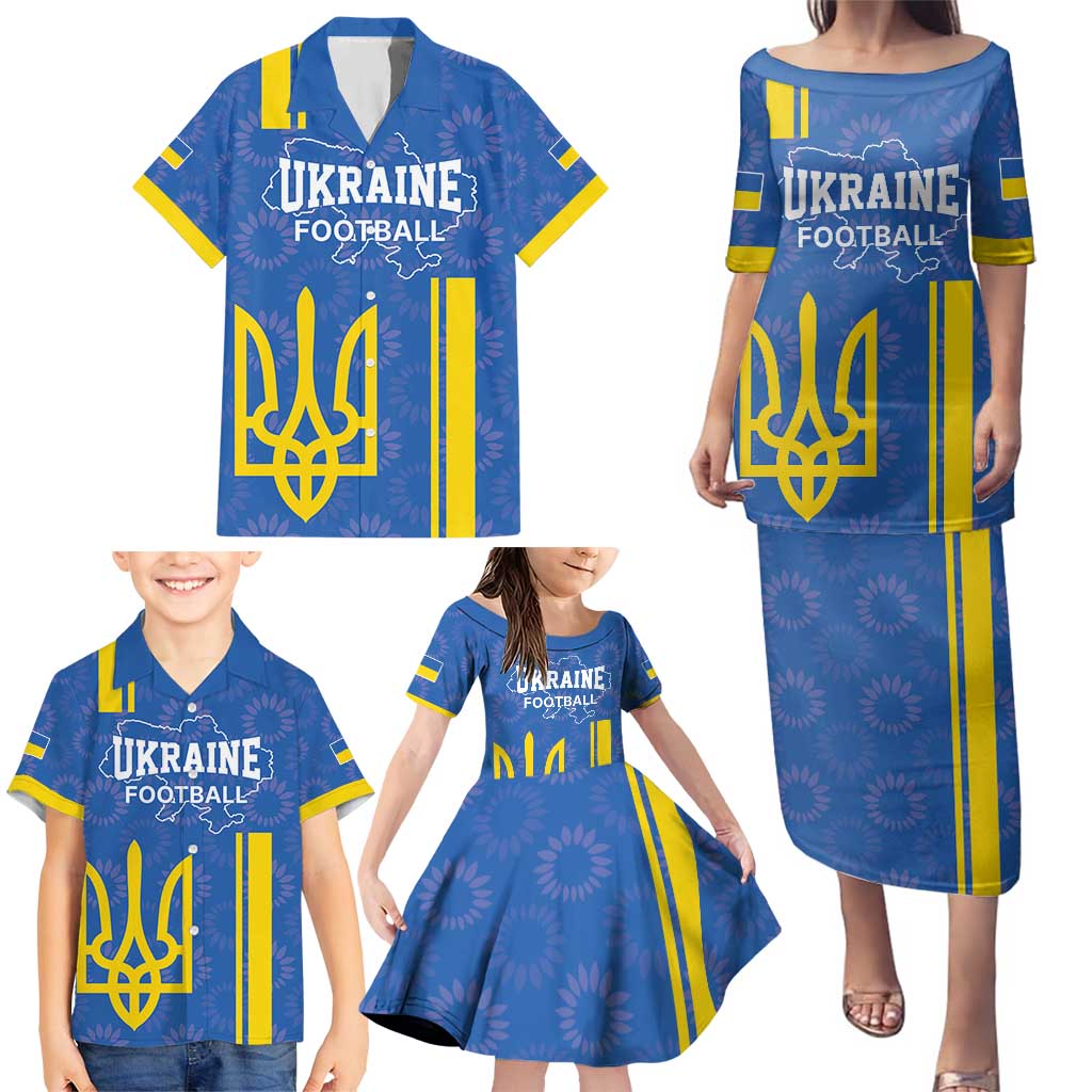 Custom Ukraine Football Family Matching Puletasi and Hawaiian Shirt Blue Style