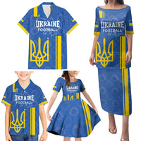 Custom Ukraine Football Family Matching Puletasi and Hawaiian Shirt Blue Style