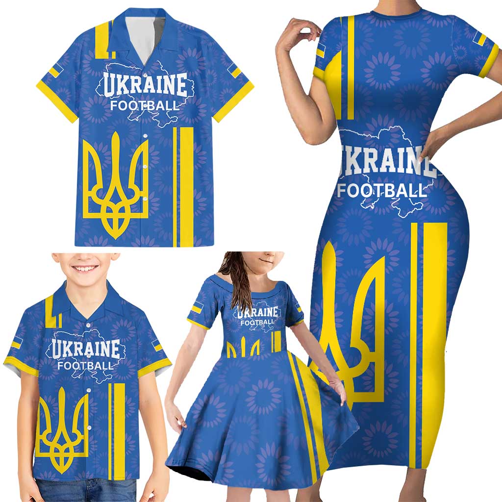 Custom Ukraine Football Family Matching Short Sleeve Bodycon Dress and Hawaiian Shirt Blue Style