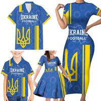 Custom Ukraine Football Family Matching Short Sleeve Bodycon Dress and Hawaiian Shirt Blue Style