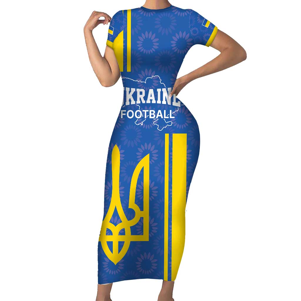 Custom Ukraine Football Family Matching Short Sleeve Bodycon Dress and Hawaiian Shirt Blue Style