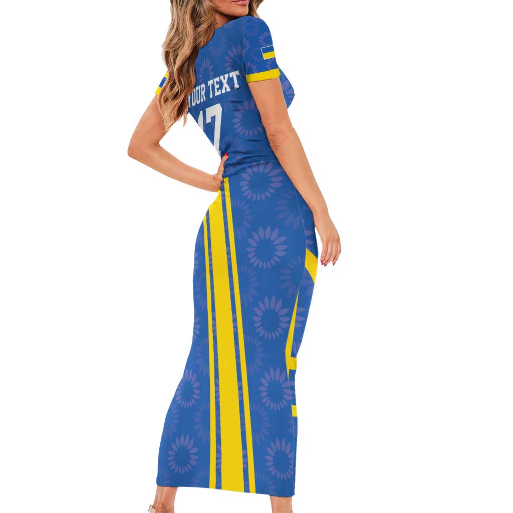 Custom Ukraine Football Family Matching Short Sleeve Bodycon Dress and Hawaiian Shirt Blue Style