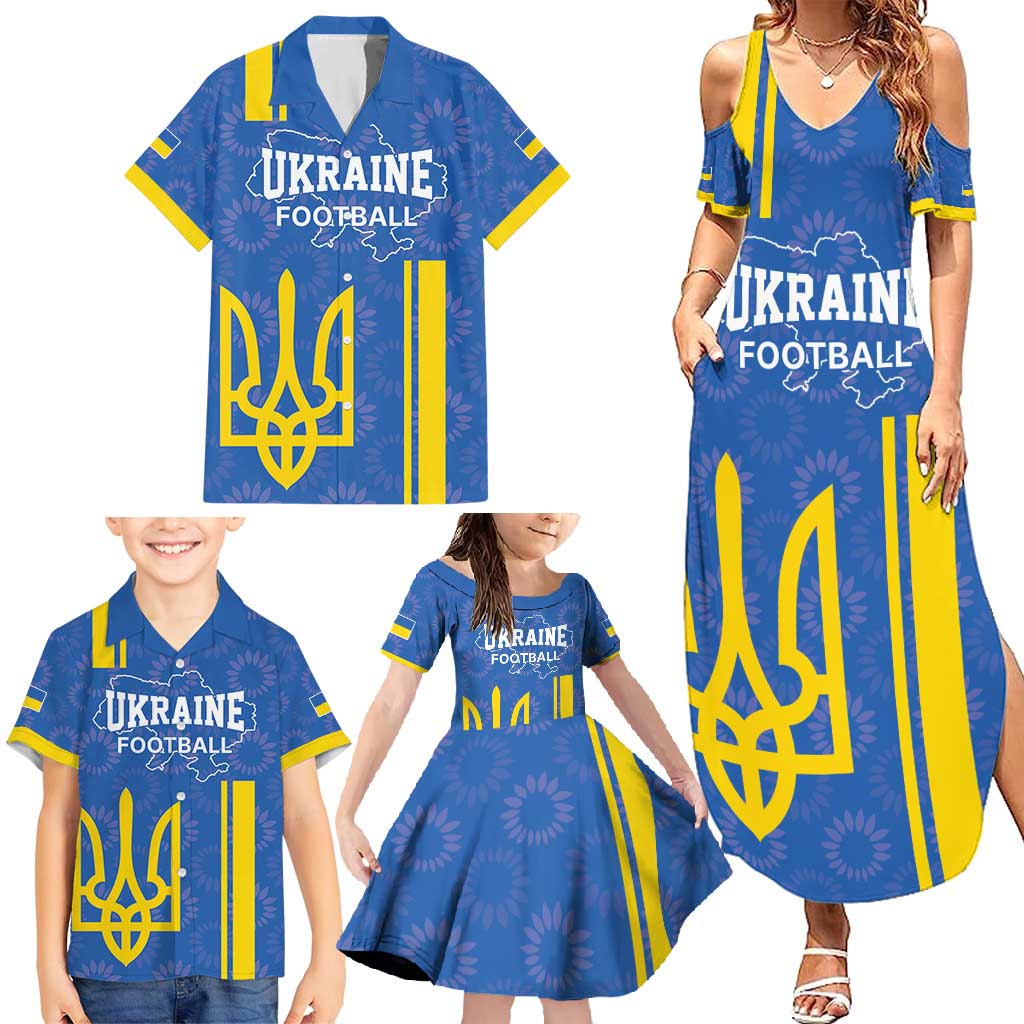 Custom Ukraine Football Family Matching Summer Maxi Dress and Hawaiian Shirt Blue Style