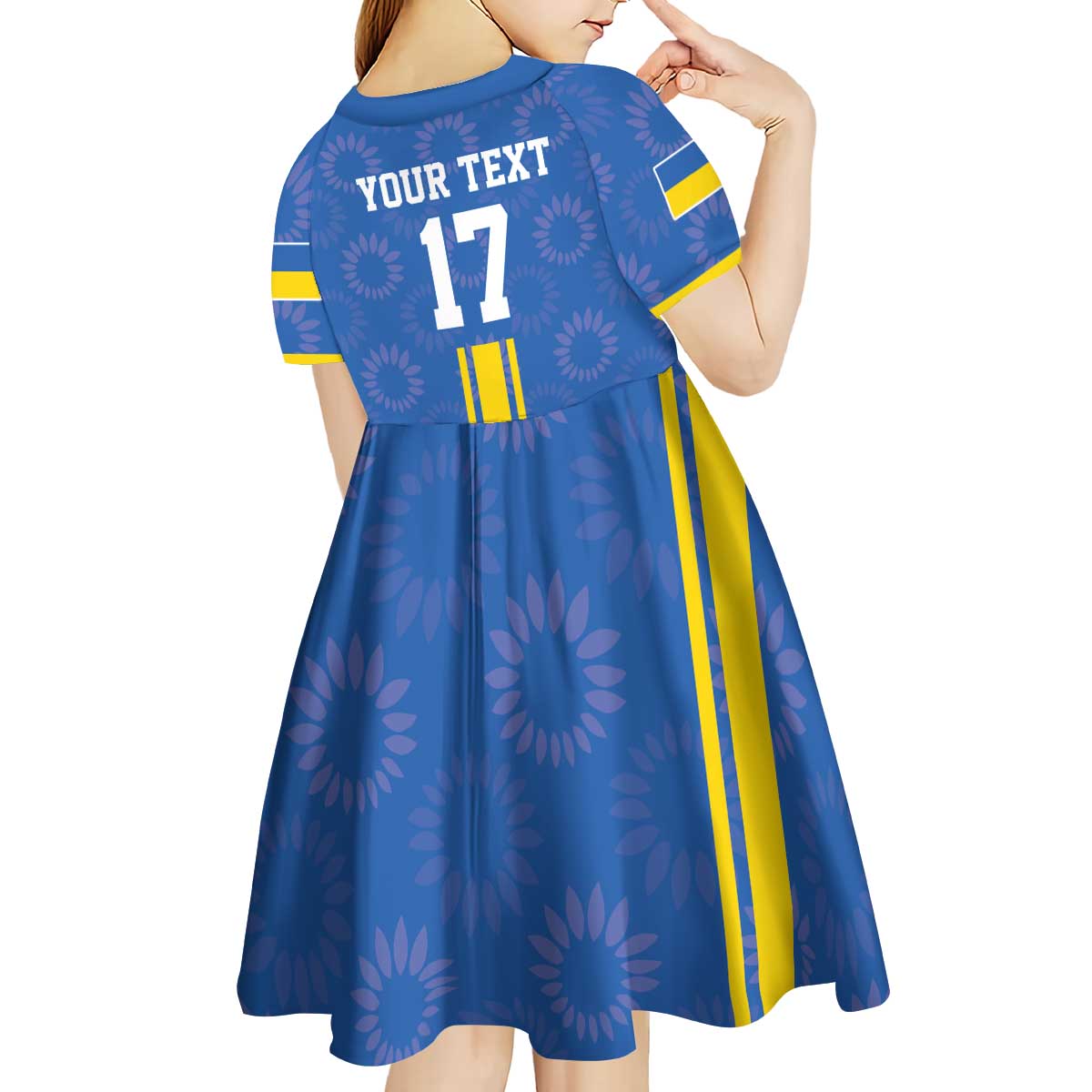 Custom Ukraine Football Kid Short Sleeve Dress Blue Style