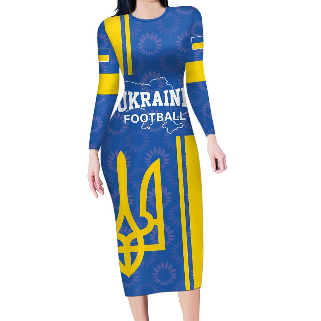 Custom Ukraine Football Long Sleeve Bodycon Dress Blue Style