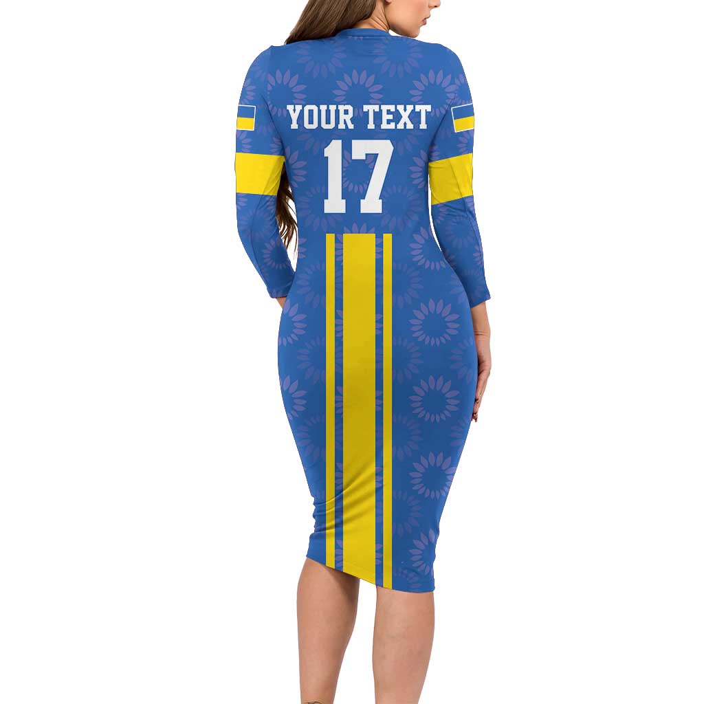 Custom Ukraine Football Long Sleeve Bodycon Dress Blue Style