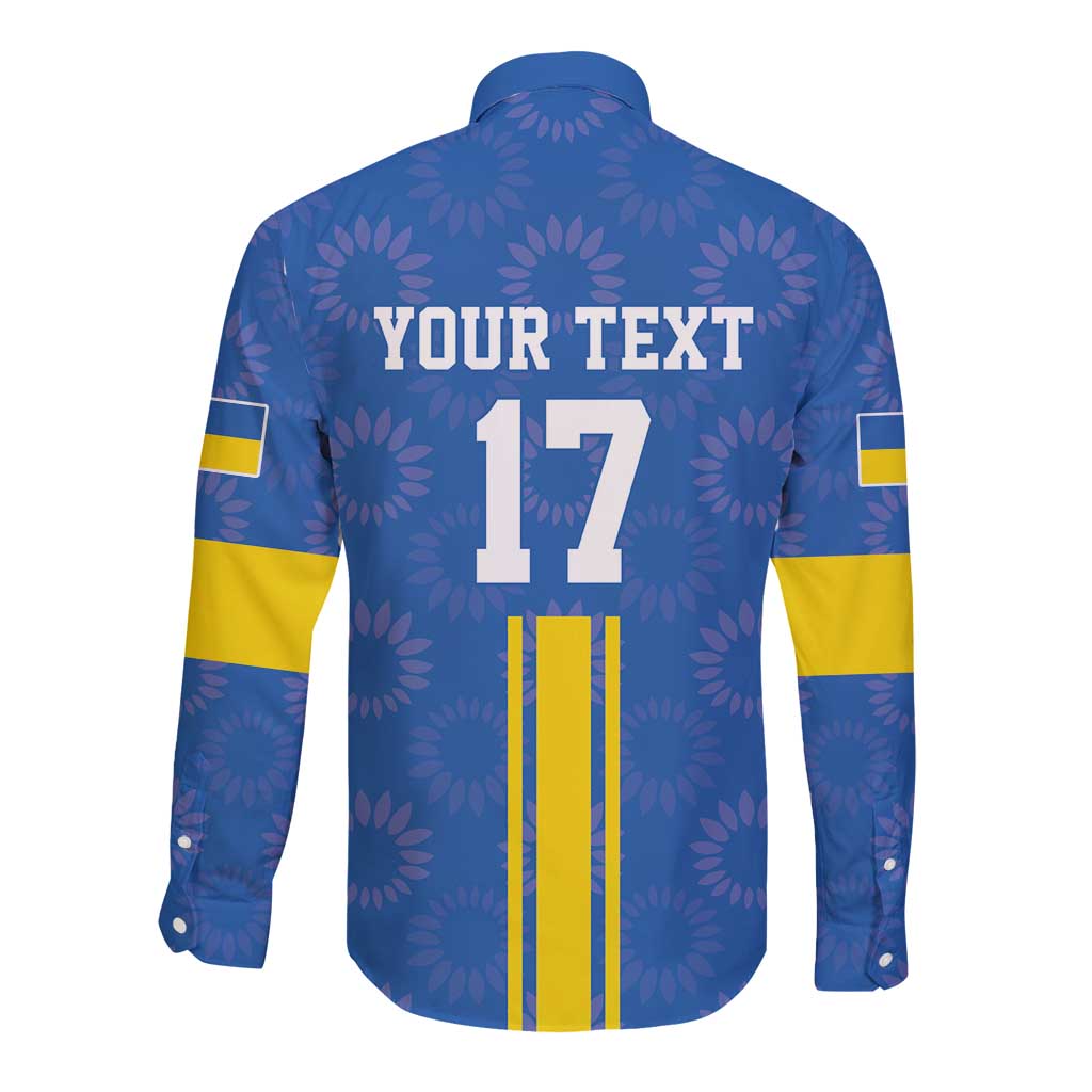 Custom Ukraine Football Long Sleeve Button Shirt Blue Style