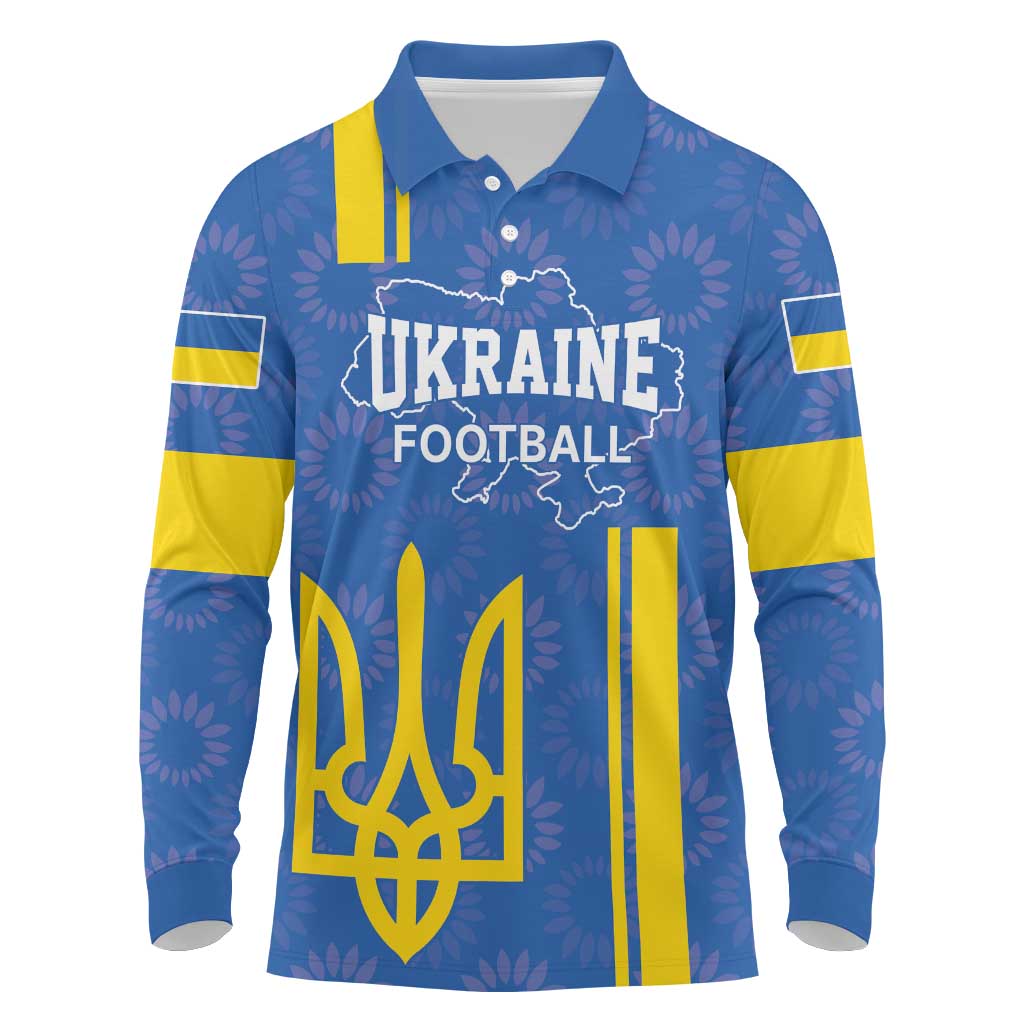 Custom Ukraine Football Long Sleeve Polo Shirt Blue Style