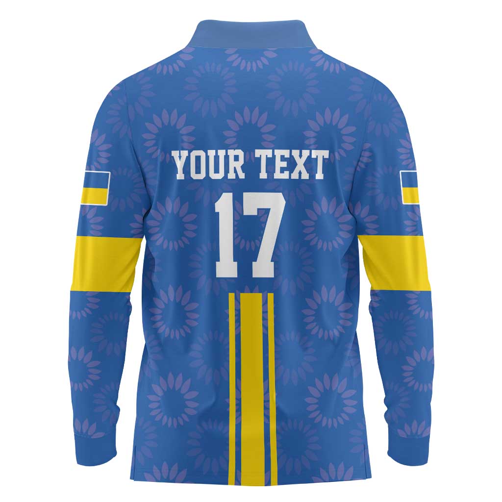 Custom Ukraine Football Long Sleeve Polo Shirt Blue Style