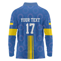 Custom Ukraine Football Long Sleeve Polo Shirt Blue Style