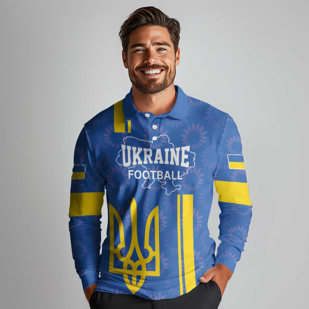 Custom Ukraine Football Long Sleeve Polo Shirt Blue Style