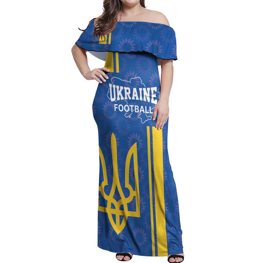 Custom Ukraine Football Off Shoulder Maxi Dress Blue Style