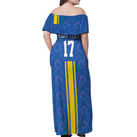 Custom Ukraine Football Off Shoulder Maxi Dress Blue Style