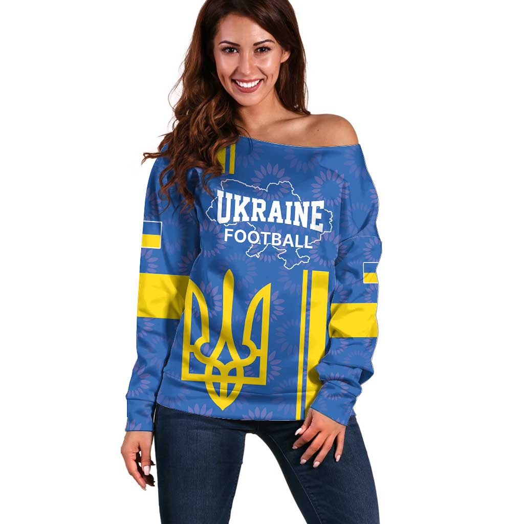 Custom Ukraine Football Off Shoulder Sweater Blue Style