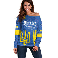 Custom Ukraine Football Off Shoulder Sweater Blue Style