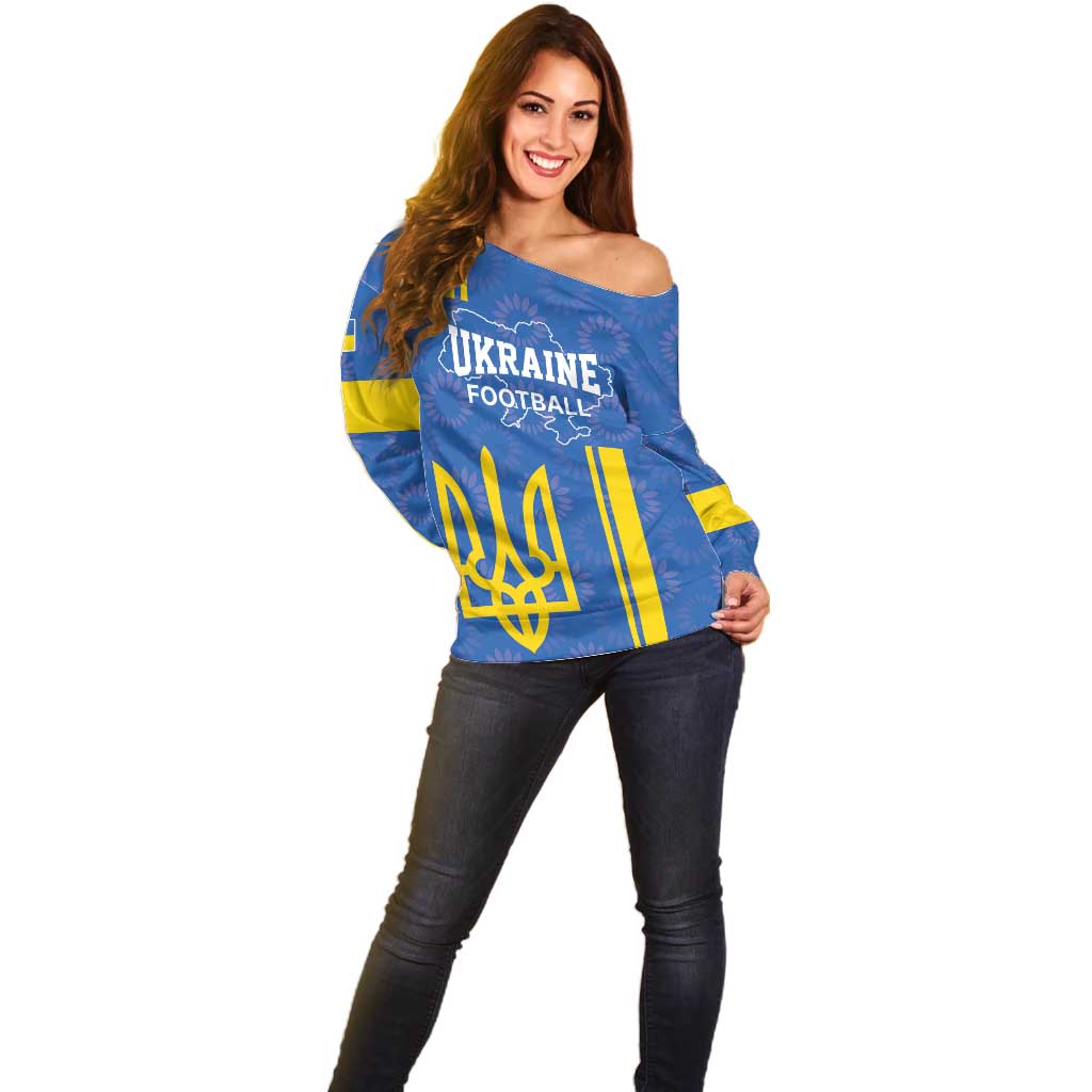 Custom Ukraine Football Off Shoulder Sweater Blue Style
