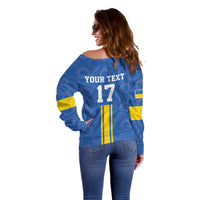 Custom Ukraine Football Off Shoulder Sweater Blue Style