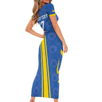 Custom Ukraine Football Short Sleeve Bodycon Dress Blue Style