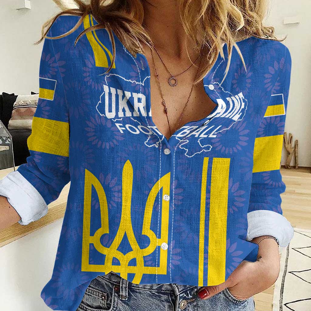 Custom Ukraine Football Women Casual Shirt Blue Style