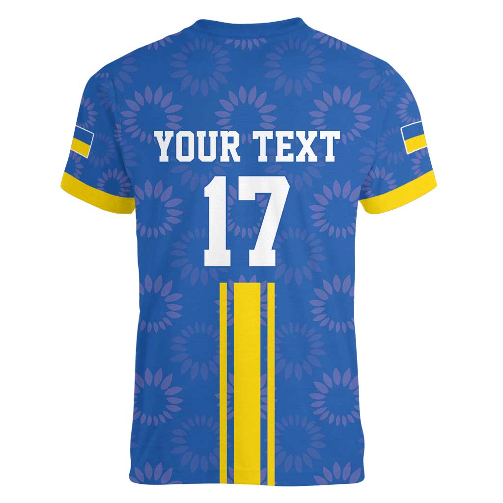 Custom Ukraine Football Women V-Neck T-Shirt Blue Style