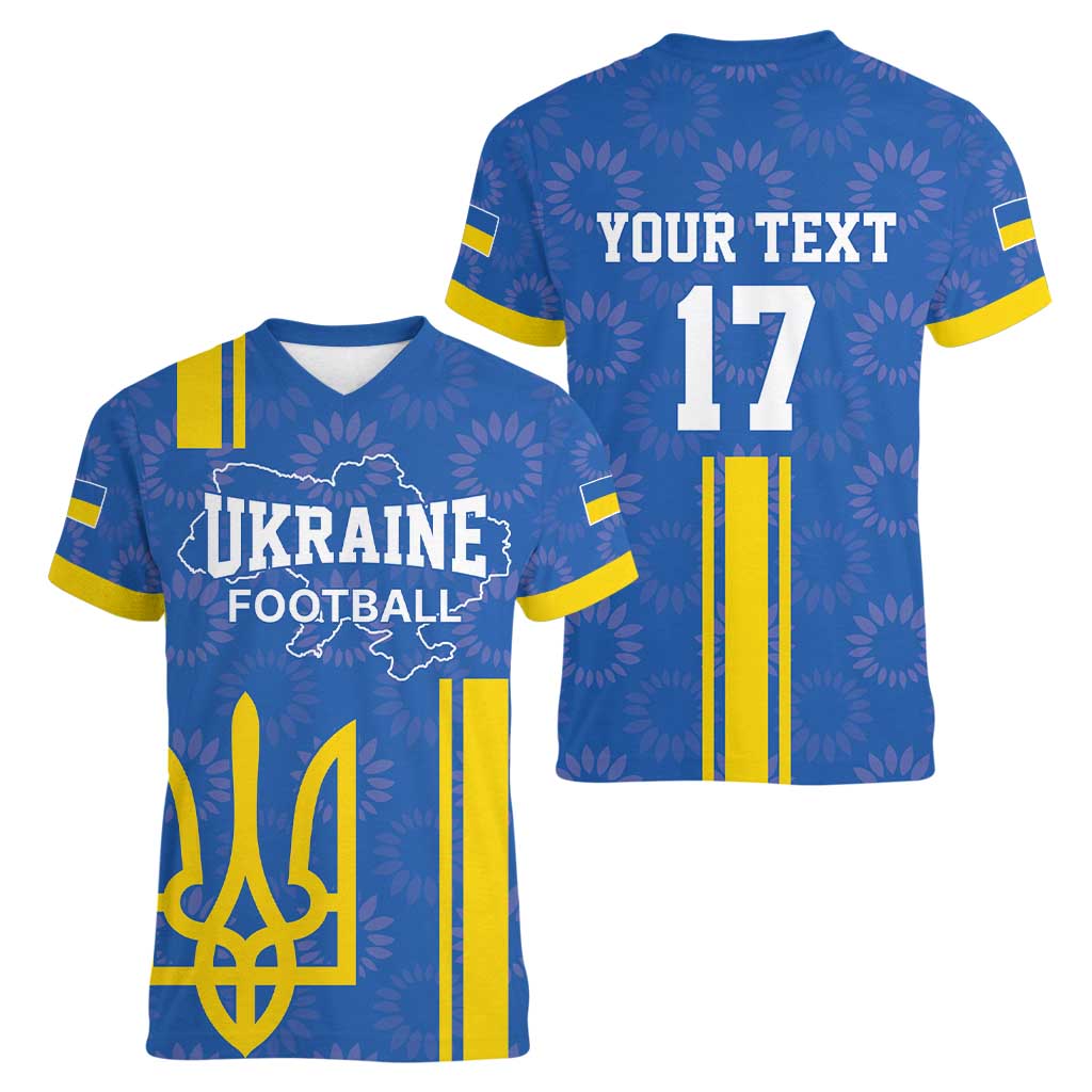 Custom Ukraine Football Women V-Neck T-Shirt Blue Style
