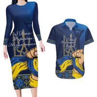 Personalized Ukraine Independence Day Couples Matching Long Sleeve Bodycon Dress and Hawaiian Shirt Monument Nezalezhnosti