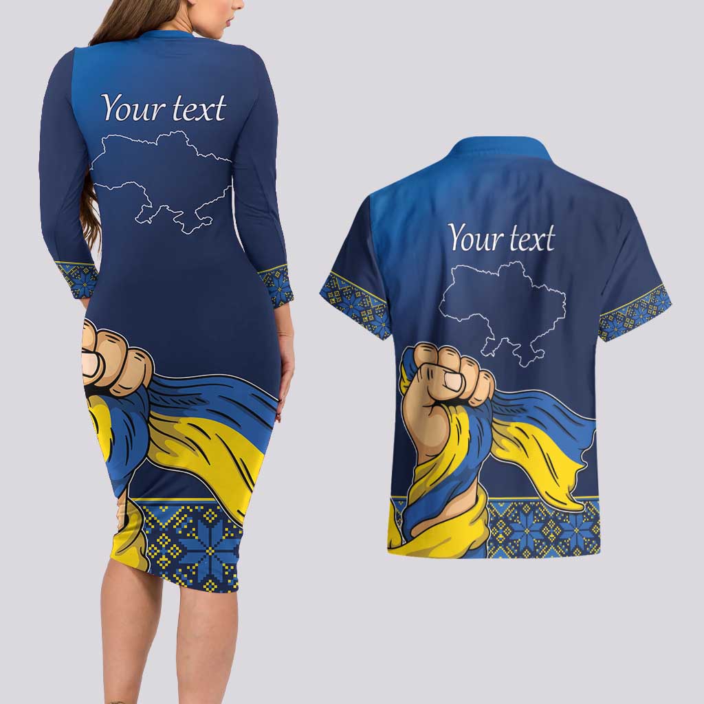 Personalized Ukraine Independence Day Couples Matching Long Sleeve Bodycon Dress and Hawaiian Shirt Monument Nezalezhnosti