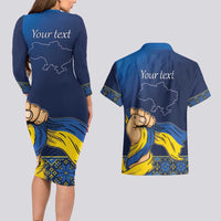 Personalized Ukraine Independence Day Couples Matching Long Sleeve Bodycon Dress and Hawaiian Shirt Monument Nezalezhnosti