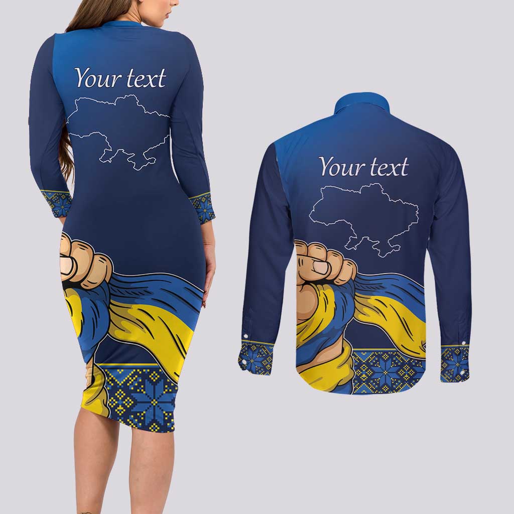 Personalized Ukraine Independence Day Couples Matching Long Sleeve Bodycon Dress and Long Sleeve Button Shirt Monument Nezalezhnosti