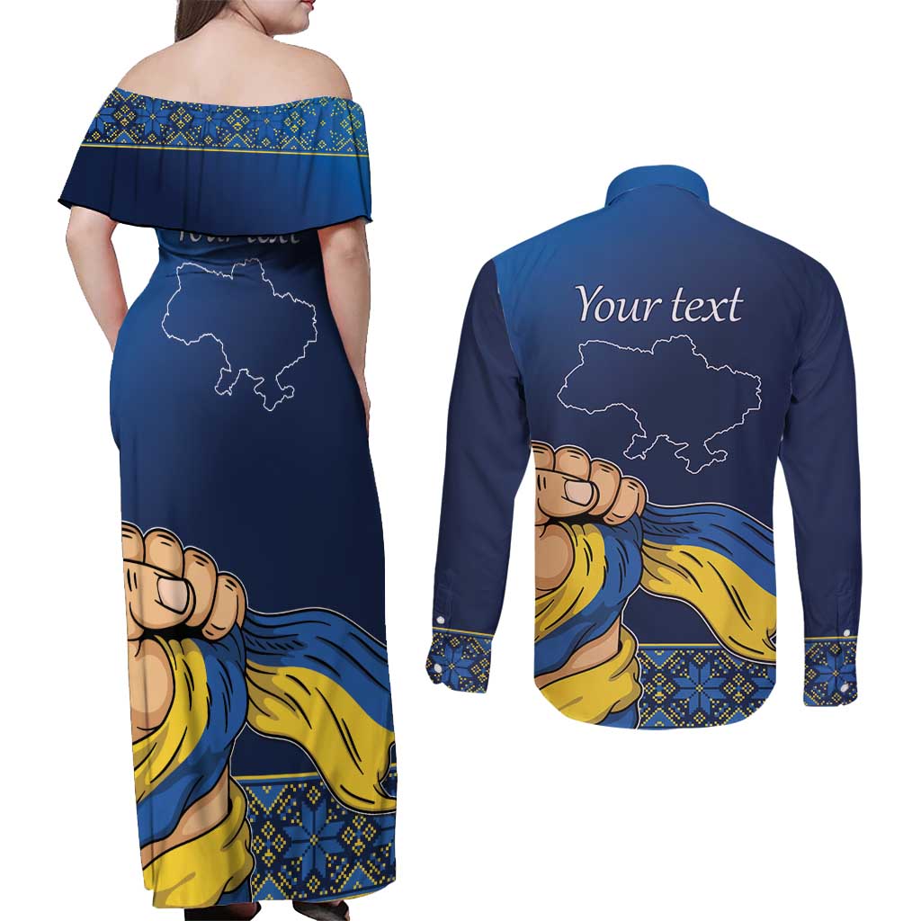 Personalized Ukraine Independence Day Couples Matching Off Shoulder Maxi Dress and Long Sleeve Button Shirt Monument Nezalezhnosti