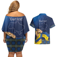 Personalized Ukraine Independence Day Couples Matching Off Shoulder Short Dress and Hawaiian Shirt Monument Nezalezhnosti