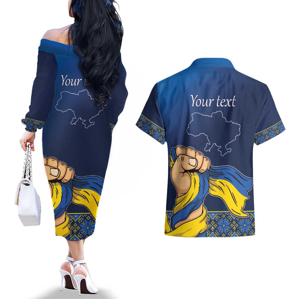 Personalized Ukraine Independence Day Couples Matching Off The Shoulder Long Sleeve Dress and Hawaiian Shirt Monument Nezalezhnosti