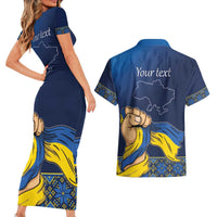 Personalized Ukraine Independence Day Couples Matching Short Sleeve Bodycon Dress and Hawaiian Shirt Monument Nezalezhnosti
