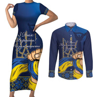 Personalized Ukraine Independence Day Couples Matching Short Sleeve Bodycon Dress and Long Sleeve Button Shirt Monument Nezalezhnosti