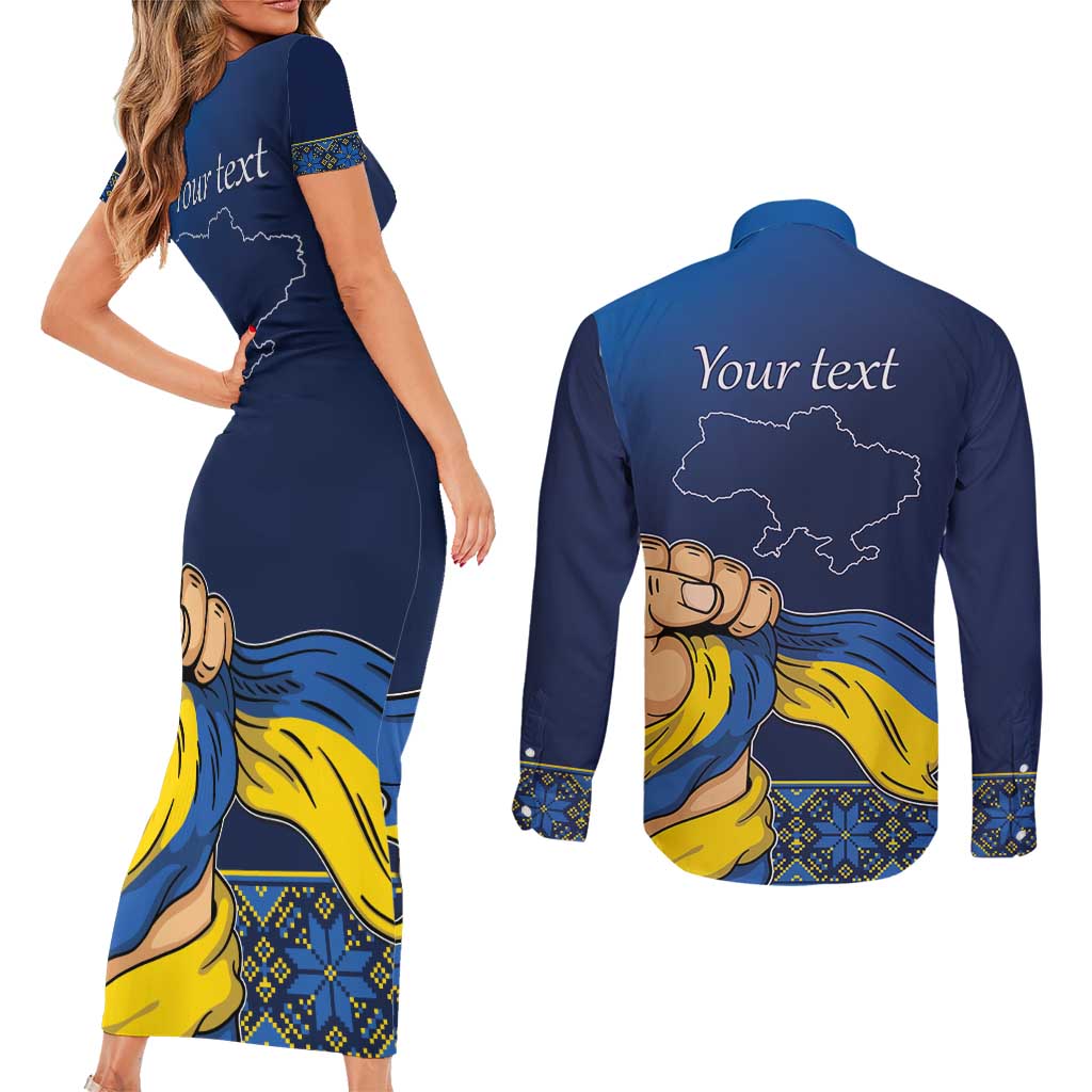 Personalized Ukraine Independence Day Couples Matching Short Sleeve Bodycon Dress and Long Sleeve Button Shirt Monument Nezalezhnosti