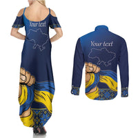 Personalized Ukraine Independence Day Couples Matching Summer Maxi Dress and Long Sleeve Button Shirt Monument Nezalezhnosti
