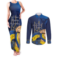 Personalized Ukraine Independence Day Couples Matching Tank Maxi Dress and Long Sleeve Button Shirt Monument Nezalezhnosti