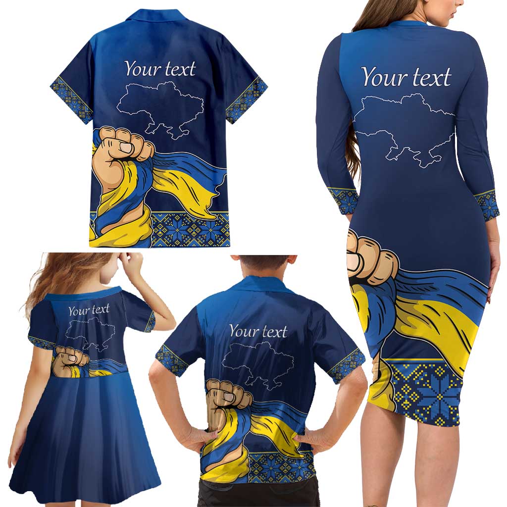 Personalized Ukraine Independence Day Family Matching Long Sleeve Bodycon Dress and Hawaiian Shirt Monument Nezalezhnosti
