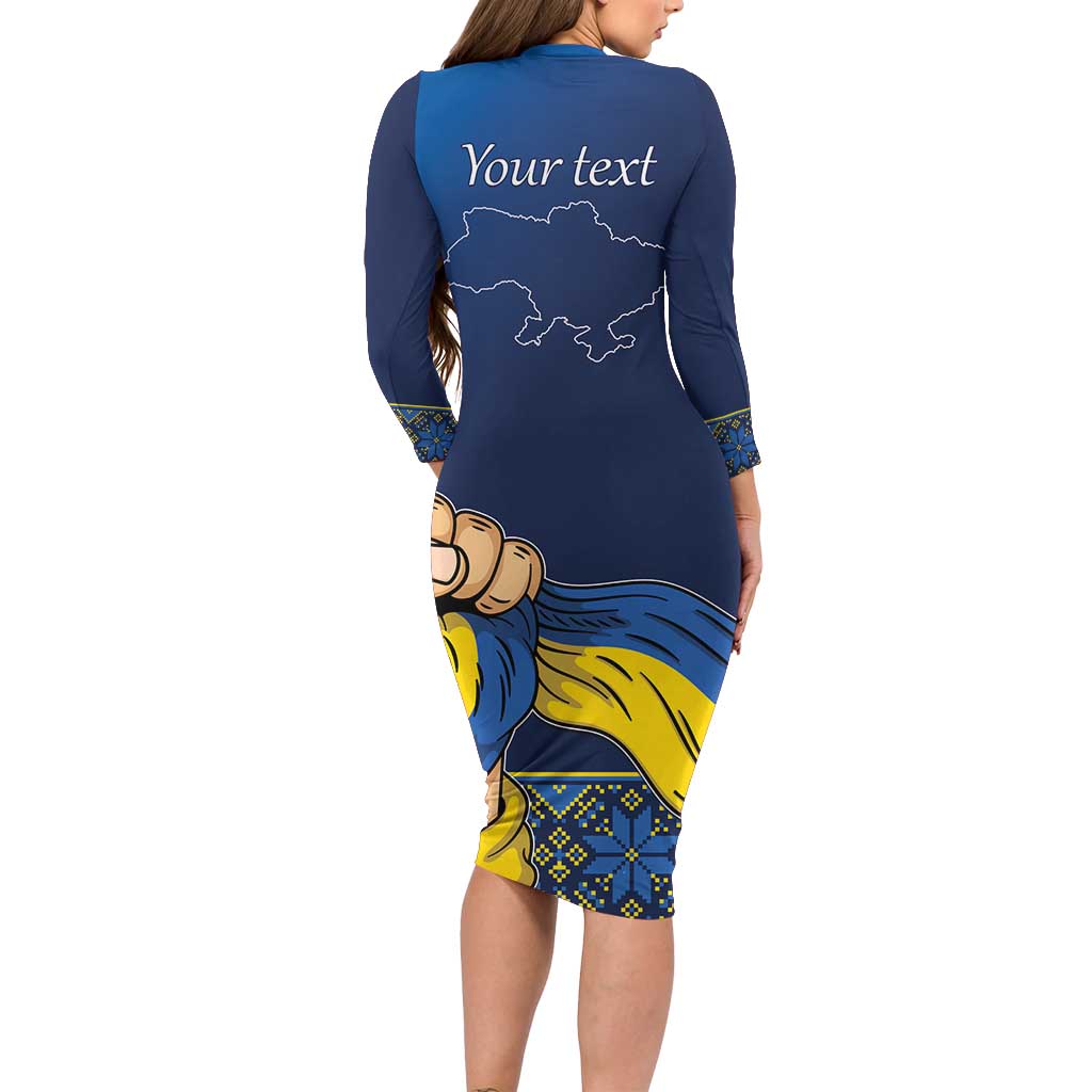 Personalized Ukraine Independence Day Family Matching Long Sleeve Bodycon Dress and Hawaiian Shirt Monument Nezalezhnosti