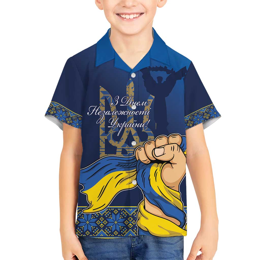 Personalized Ukraine Independence Day Family Matching Long Sleeve Bodycon Dress and Hawaiian Shirt Monument Nezalezhnosti